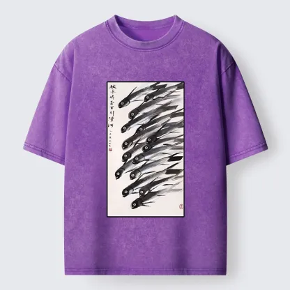 Tokyo-Tiger Ink Fish Art Washed T-Shirt