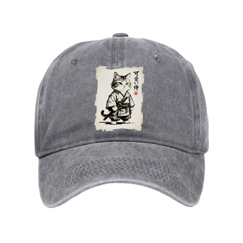 Tokyo-Tiger Japanese Samurai Cat Illustration Washed Cap