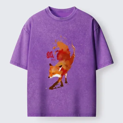 Tokyo-Tiger Watercolor Red Fox Art Washed T-Shirt