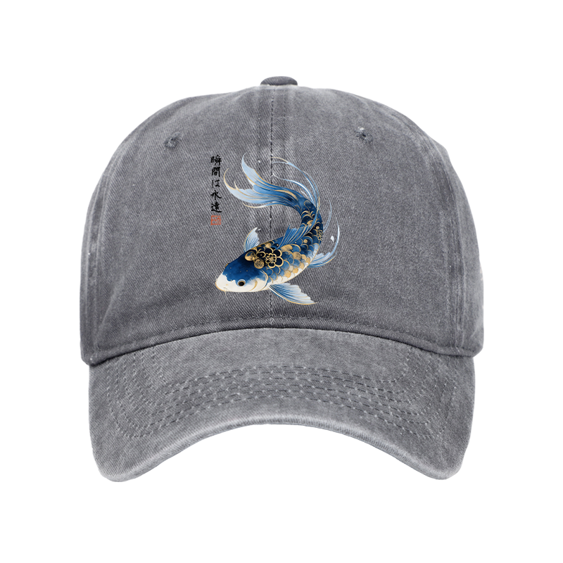 Tokyo-Tiger Elegant Koi Fish Watercolor Art Washed Cap