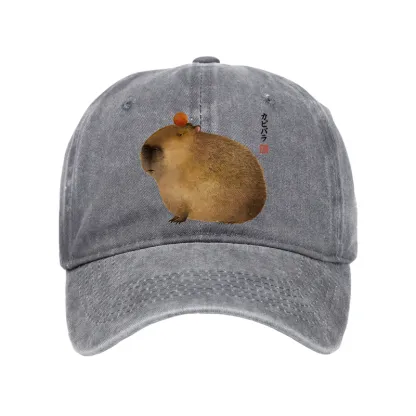 Tokyo-Tiger Calm Capybara Illustration Washed Cap