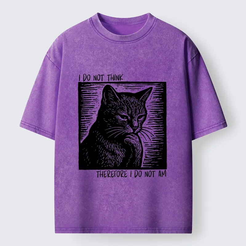 Tokyo-Tiger Philosophical Black Cat Meme Washed T-Shirt