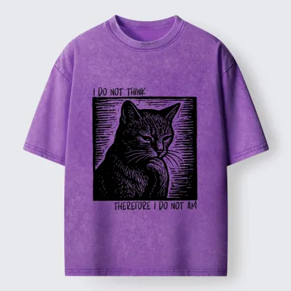 Tokyo-Tiger Philosophical Black Cat Meme Washed T-Shirt