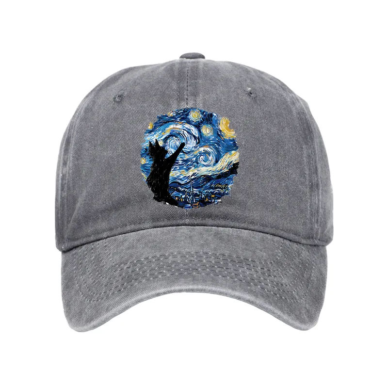 Tokyo-Tiger Starry Night Black Cat Washed Cap