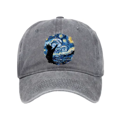 Tokyo-Tiger Starry Night Black Cat Washed Cap