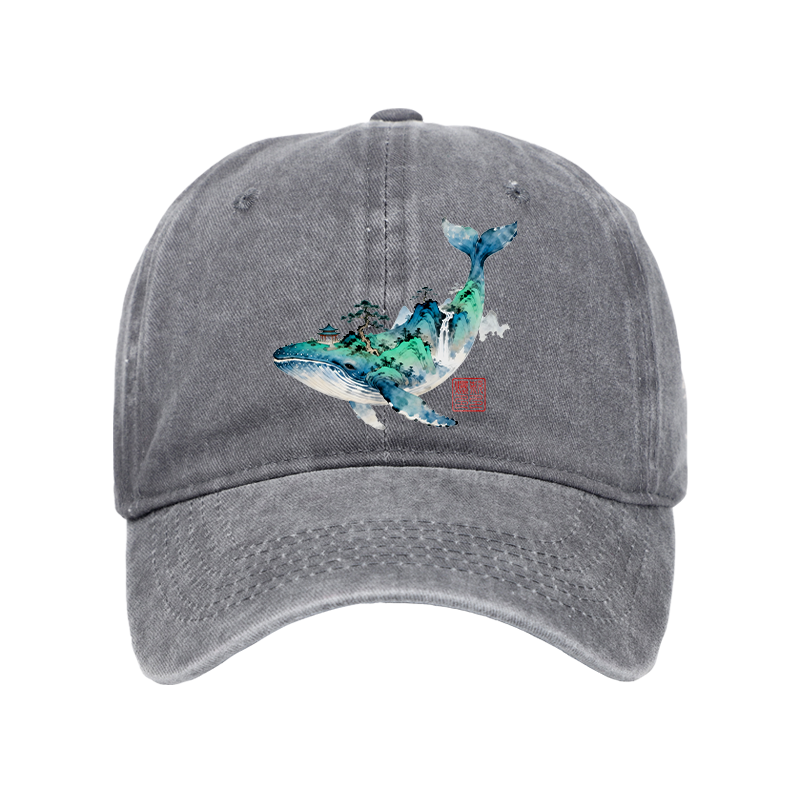 Tokyo-Tiger Whale Ink Painting Landscape Washed Cap