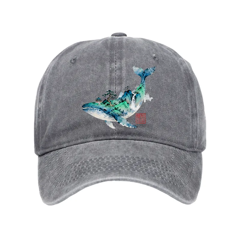 Tokyo-Tiger Whale Ink Painting Landscape Washed Cap