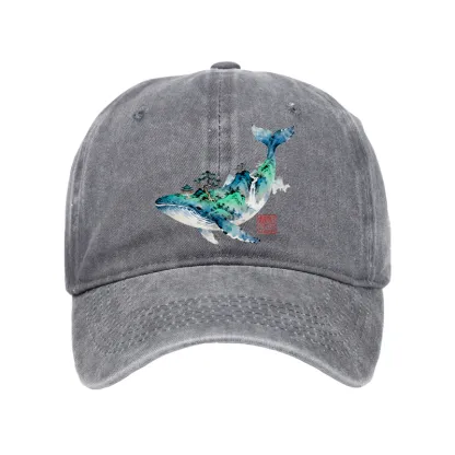 Tokyo-Tiger Whale Ink Painting Landscape Washed Cap