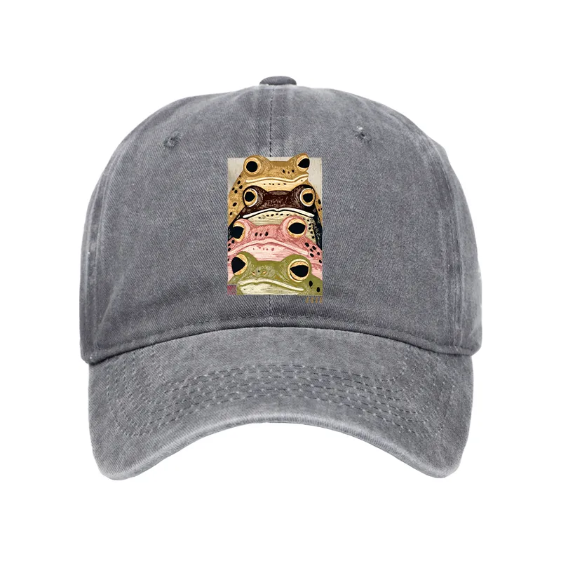 Tokyo-Tiger Whimsical Multi Colored Frog Art Washed Cap