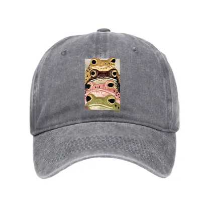 Tokyo-Tiger Whimsical Multi Colored Frog Art Washed Cap