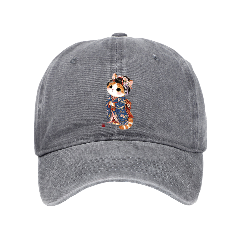 Tokyo-Tiger Cat Dressed As A Geisha Funny Washed Cap