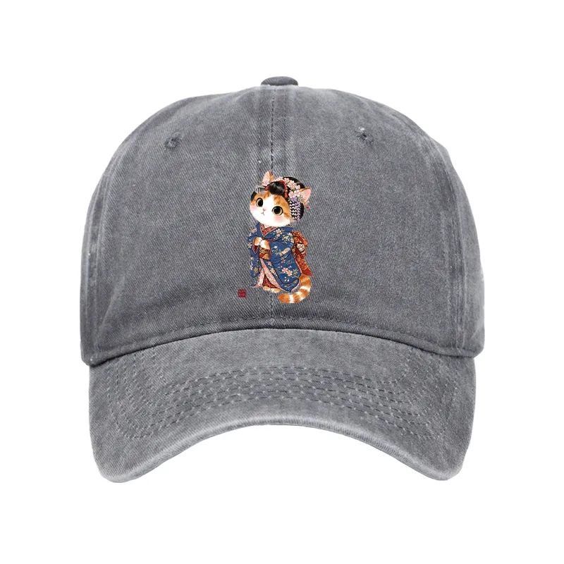 Tokyo-Tiger Cat Dressed As A Geisha Funny Washed Cap