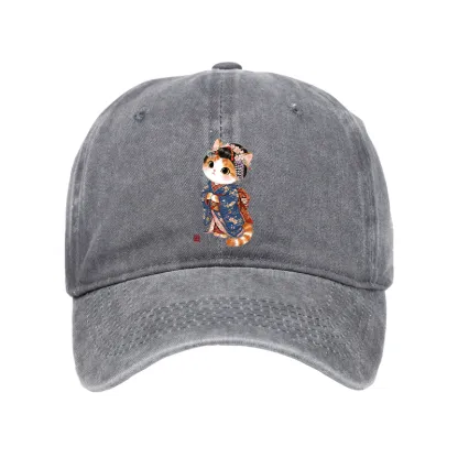 Tokyo-Tiger Cat Dressed As A Geisha Funny Washed Cap