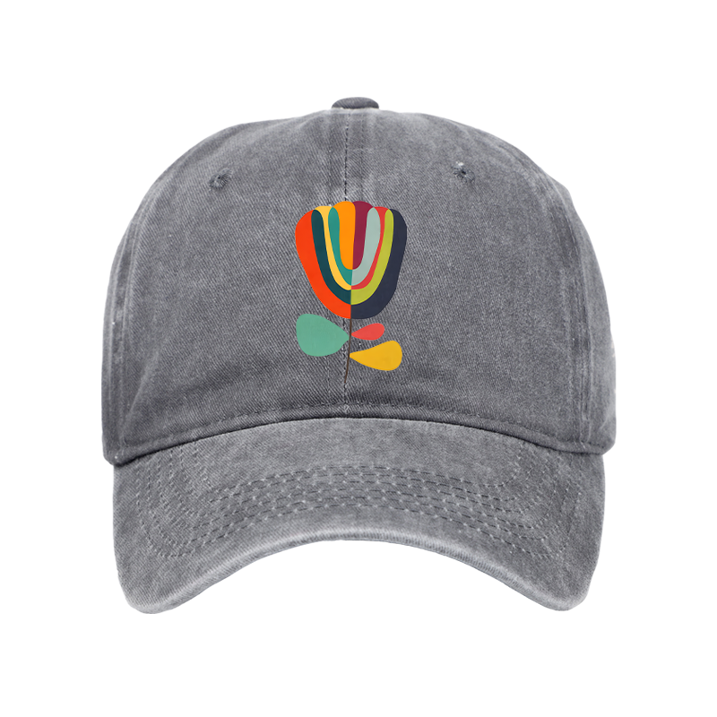 Tokyo-Tiger Colorful Flower Minimalist Print Washed Cap