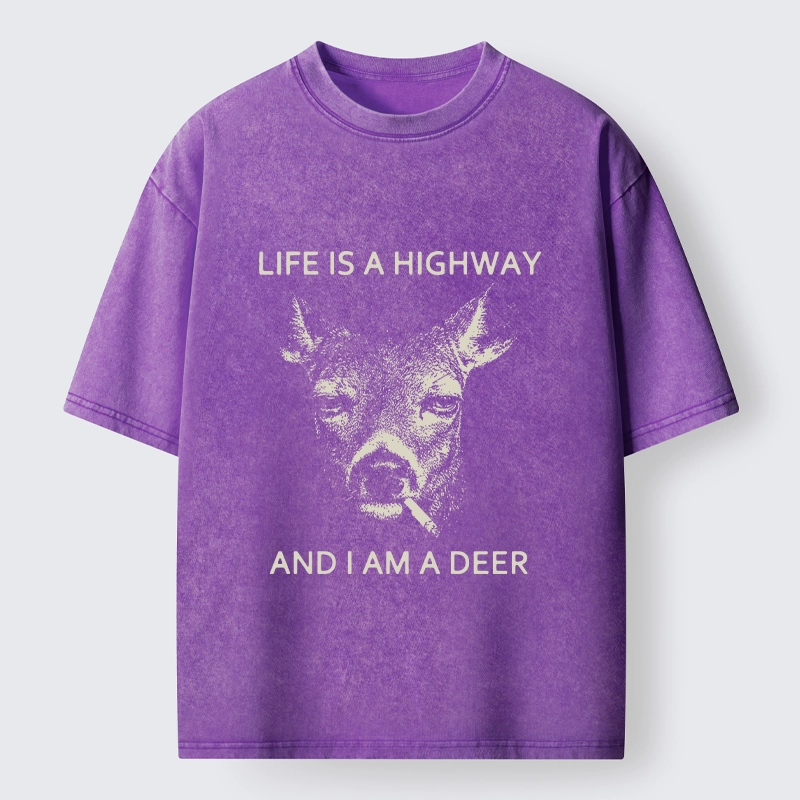 Tokyo-Tiger Life Is Highway Deer Washed T-Shirt
