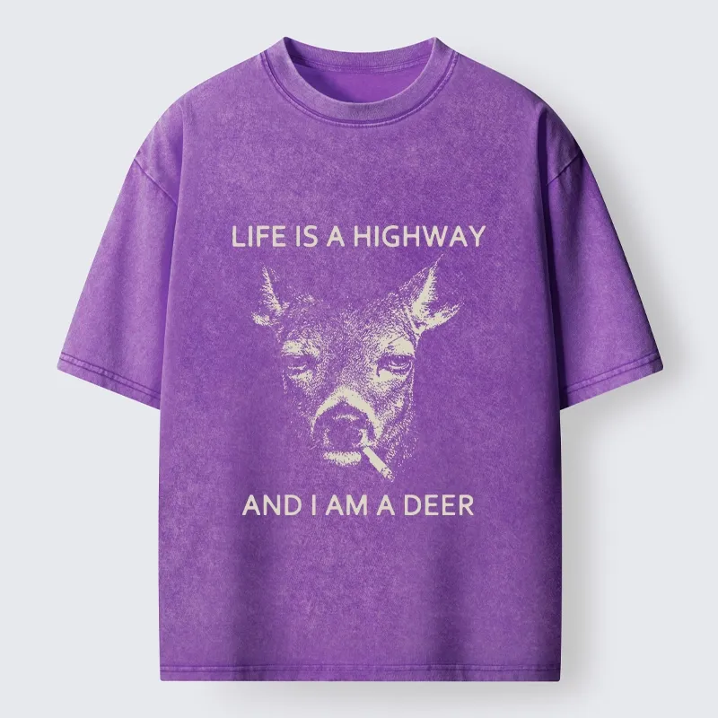 Tokyo-Tiger Life Is Highway Deer Washed T-Shirt