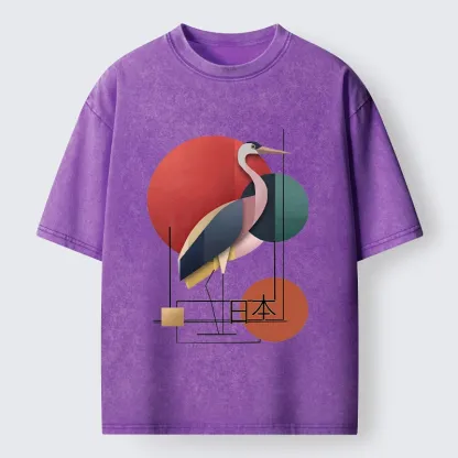 Tokyo-Tiger Geometric Crane Art Washed T-Shirt