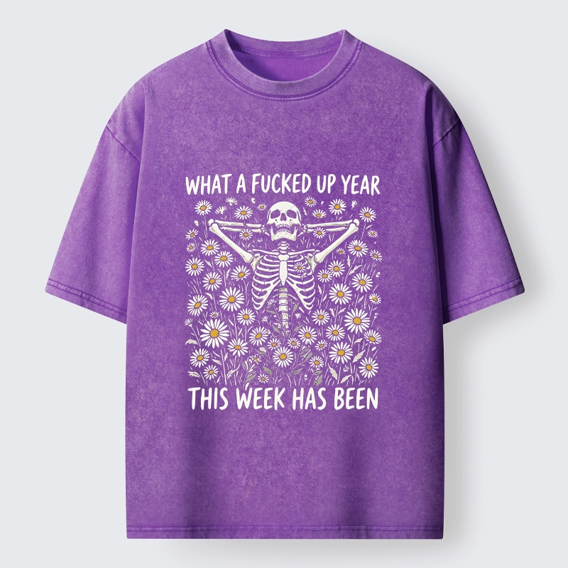 Tokyo-Tiger Bad Week Skeleton Quote Washed T-Shirt