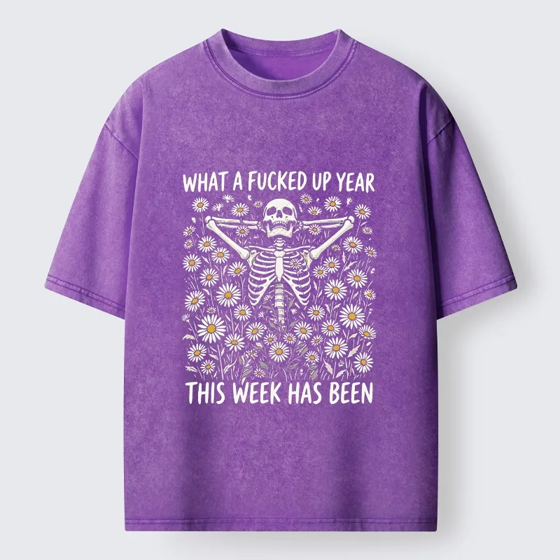 Tokyo-Tiger Bad Week Skeleton Quote Washed T-Shirt