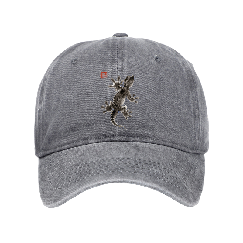 Tokyo-Tiger Minimal Asian Ink Brush Gecko Vibe Washed Cap