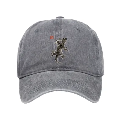 Tokyo-Tiger Minimal Asian Ink Brush Gecko Vibe Washed Cap