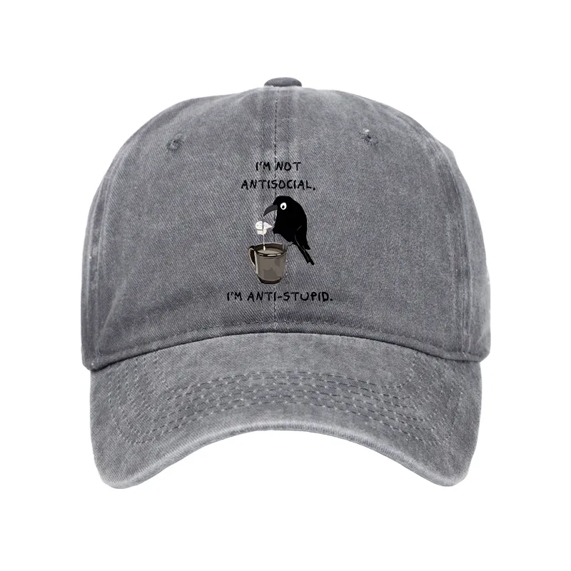 Tokyo-Tiger Cool Crow Sips Calm Coffee Alone Washed Cap