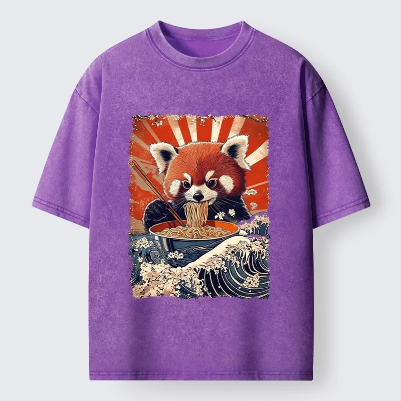 Tokyo-Tiger Red Panda Noodle Fun Washed T-Shirt