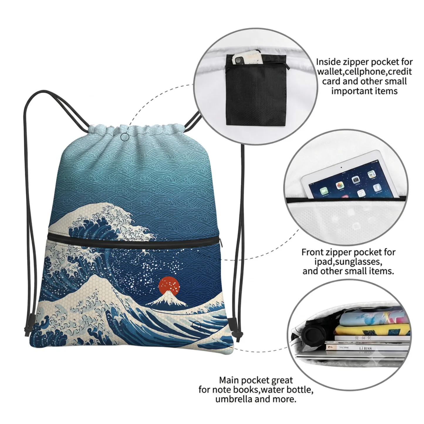 Tokyo-Tiger The Great Wave Off Fuji Drawstring Backpack