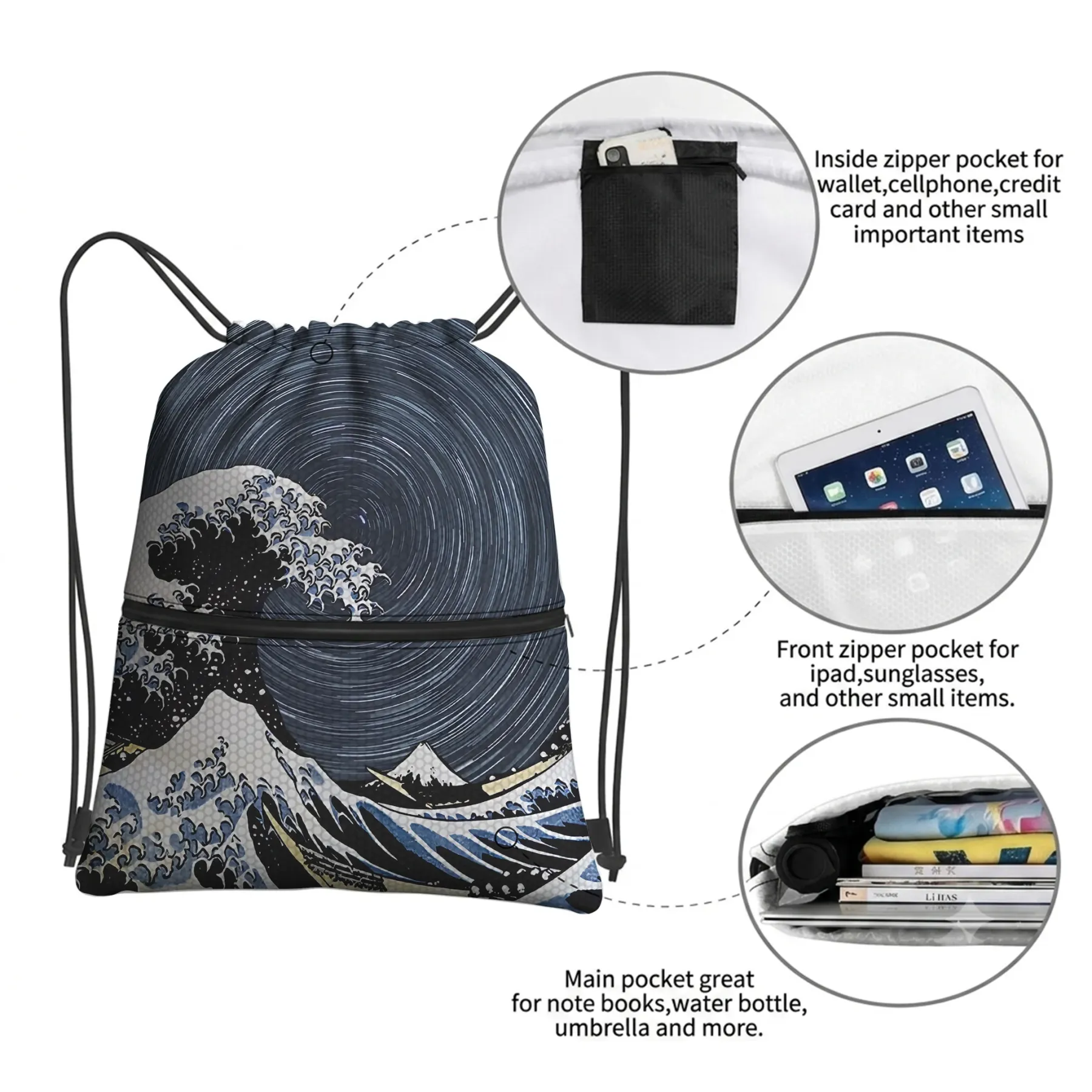 Tokyo-Tiger Great Wave Drawstring Backpack