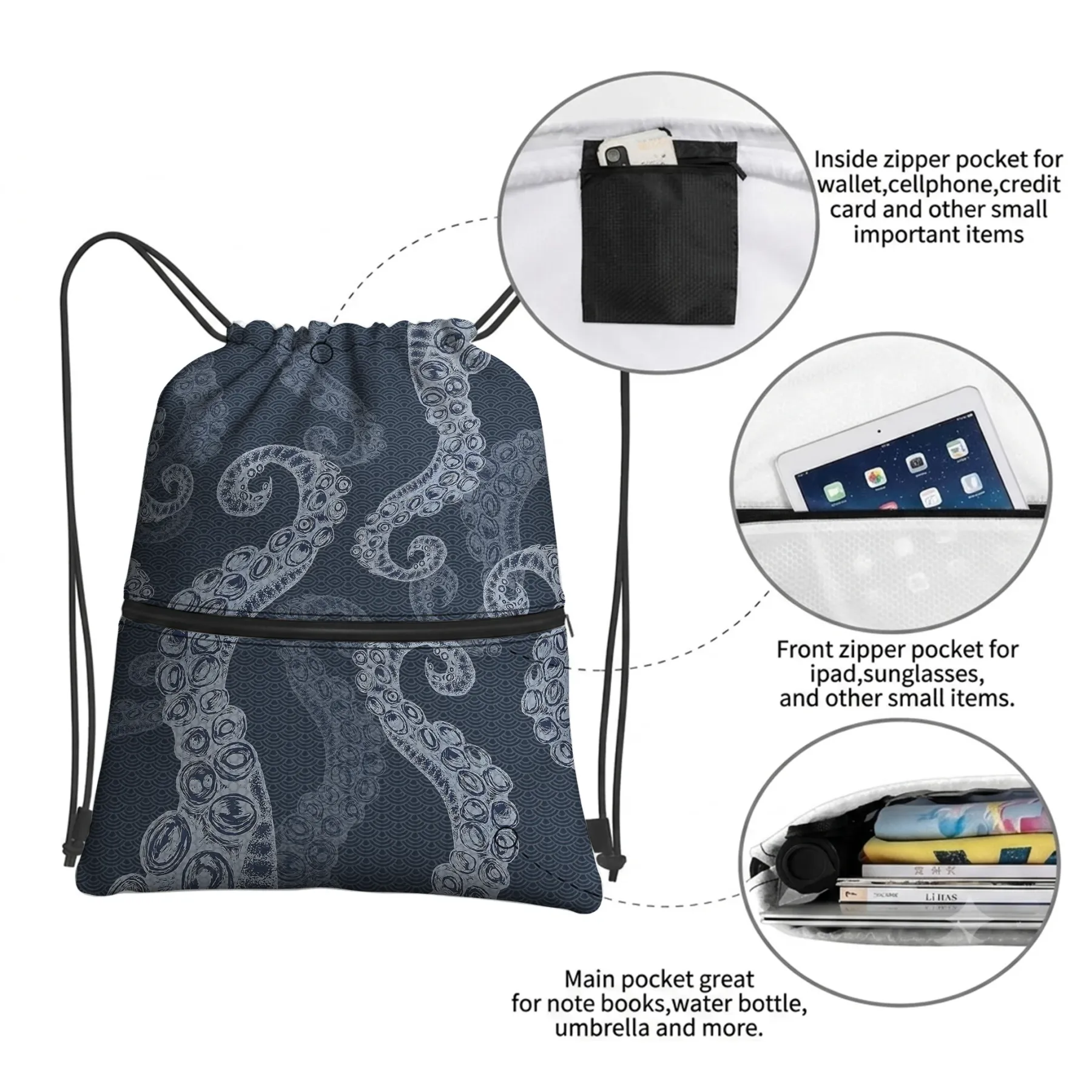 Tokyo-Tiger Octopus Tentacles Japanese Drawstring Backpack
