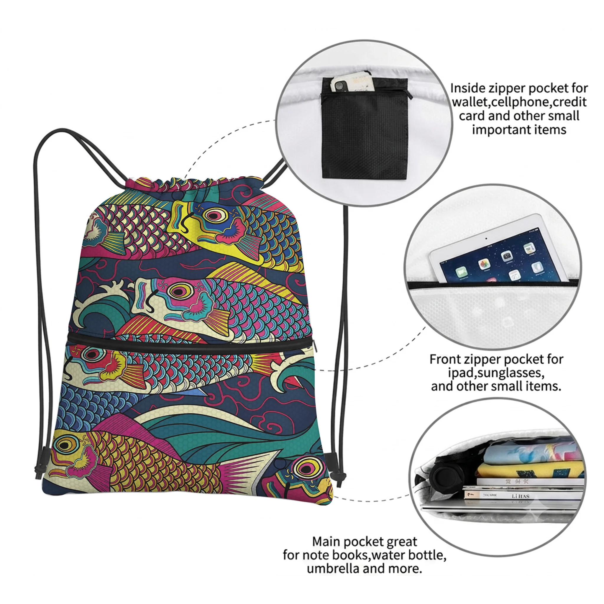 Tokyo-Tiger Colorful Japanese Koinobori Drawstring Backpack