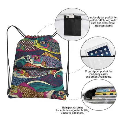 Tokyo-Tiger Colorful Japanese Koinobori Drawstring Backpack