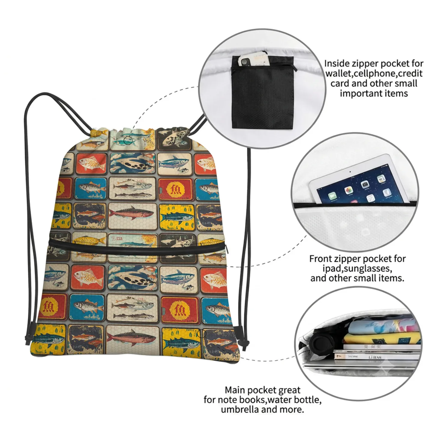 Tokyo-Tiger Vintage Fish Collection Drawstring Backpack