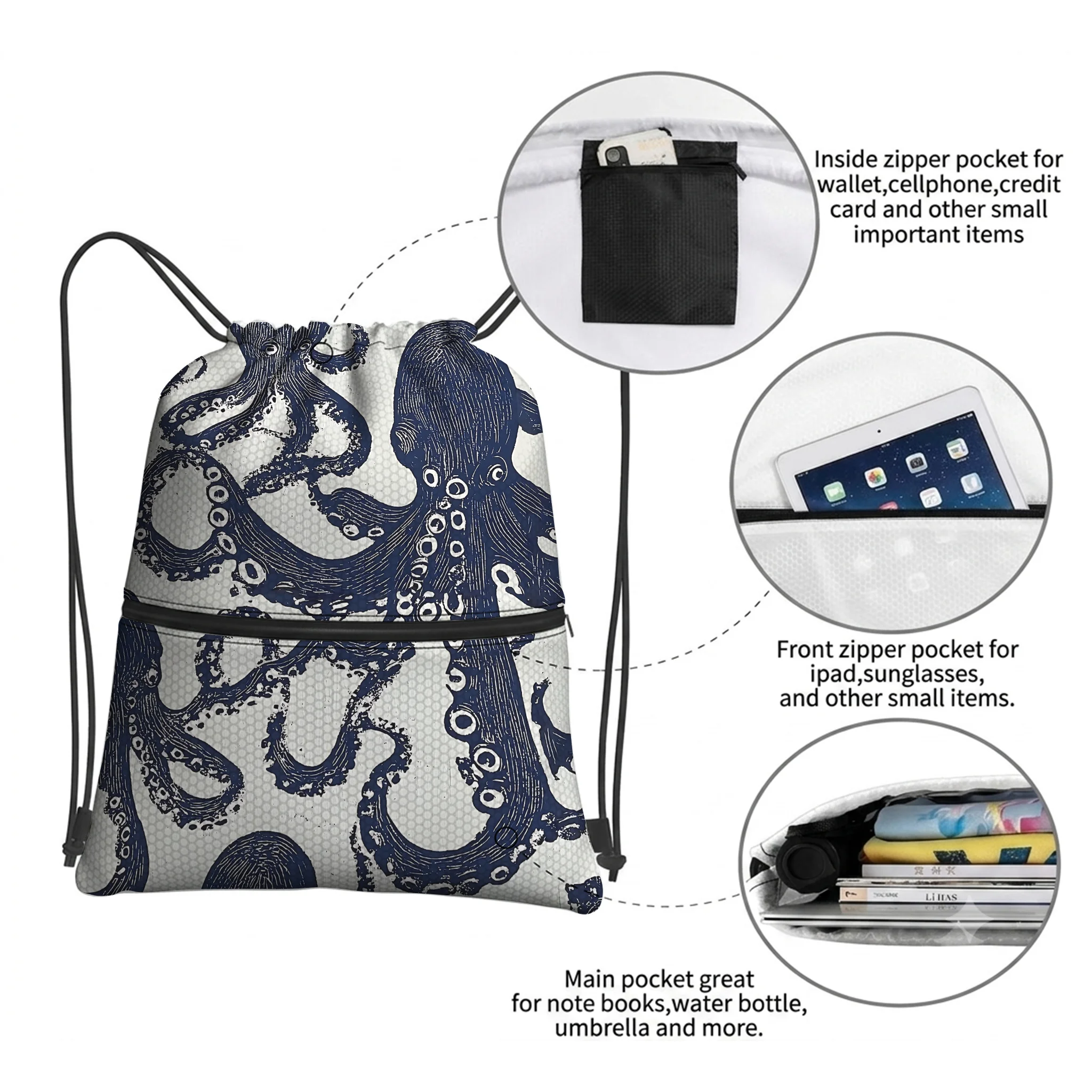 Tokyo-Tiger Ocean Octopus Drawstring Backpack
