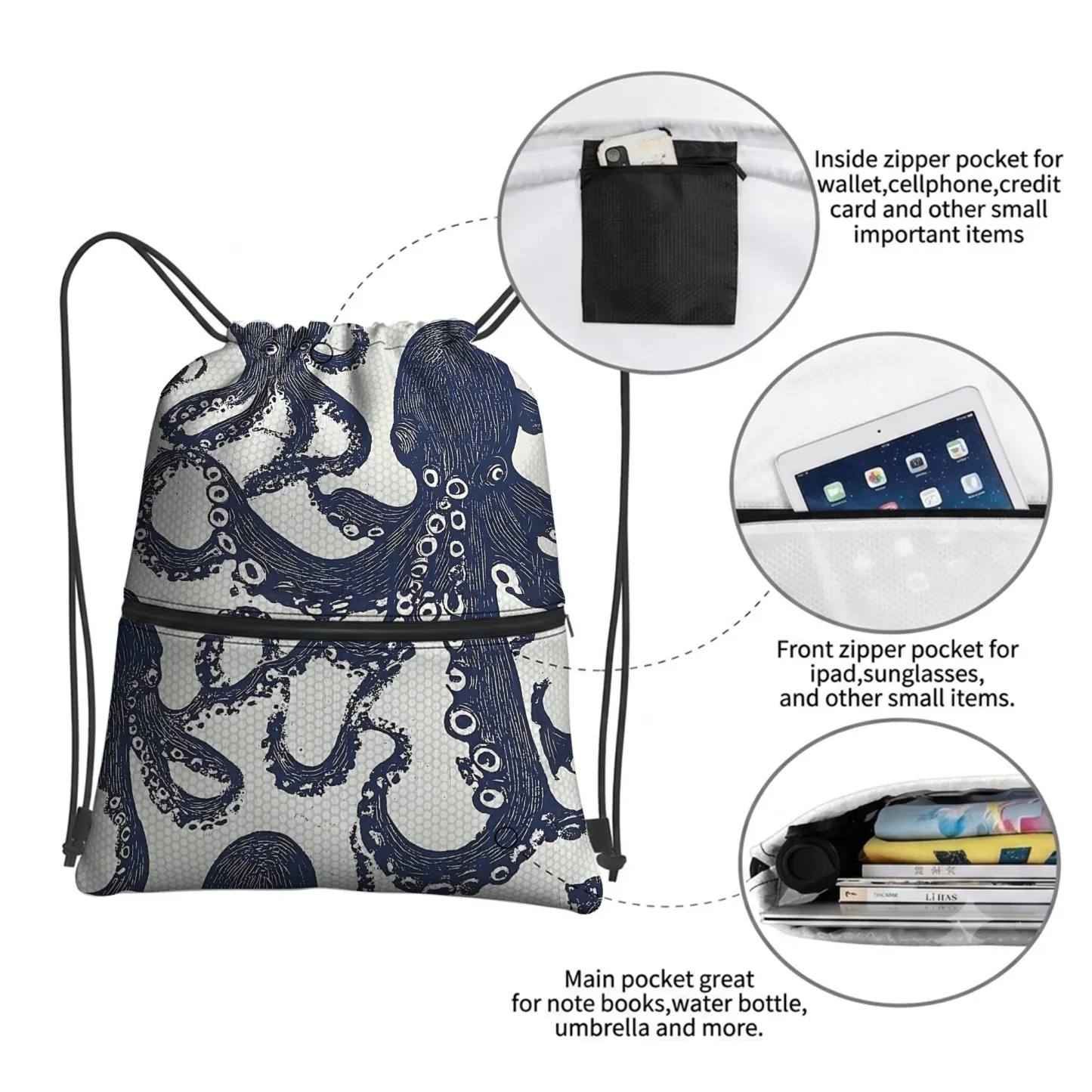 Tokyo-Tiger Ocean Octopus Drawstring Backpack