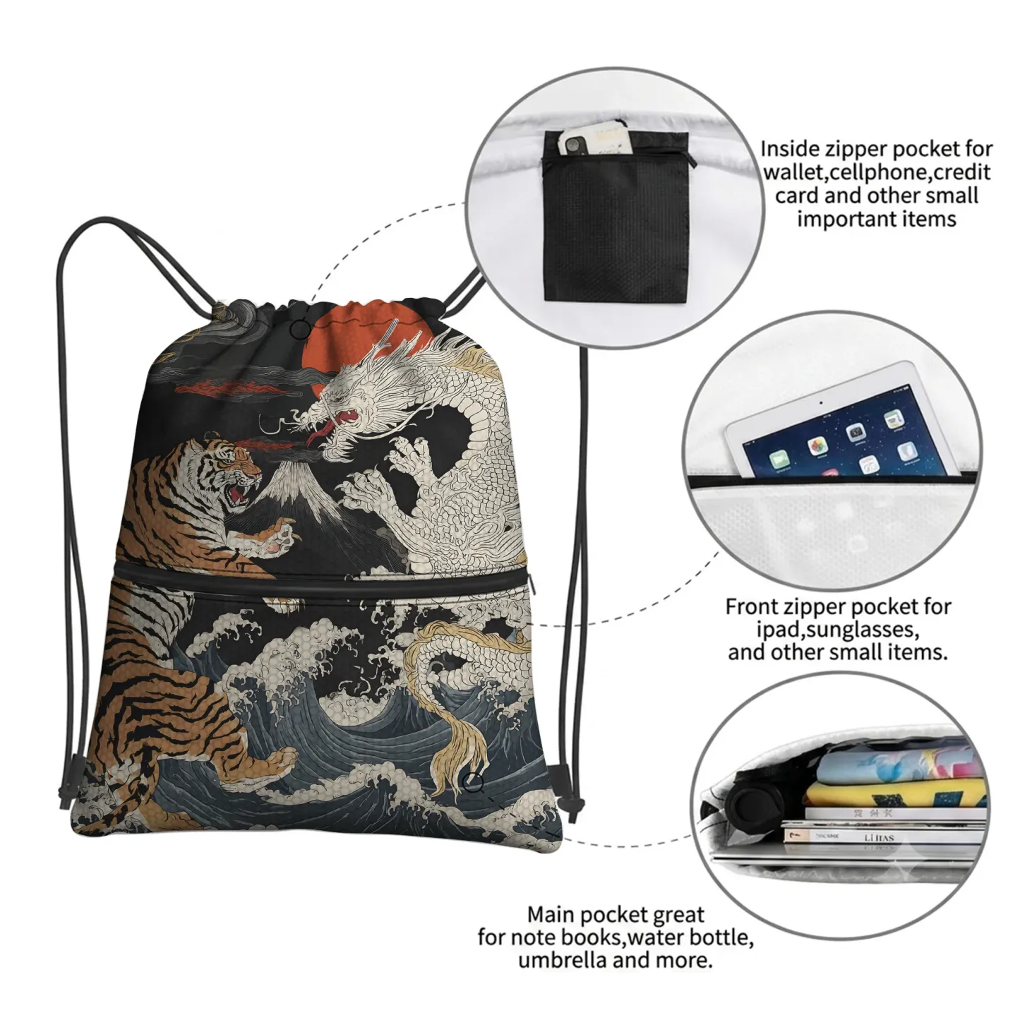Tokyo-Tiger Fight Between Dragon And Tiger Drawstring Backpack