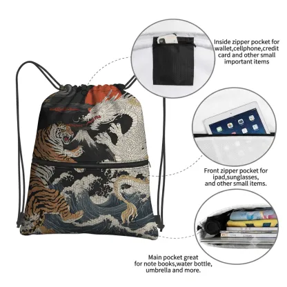 Tokyo-Tiger Fight Between Dragon And Tiger Drawstring Backpack