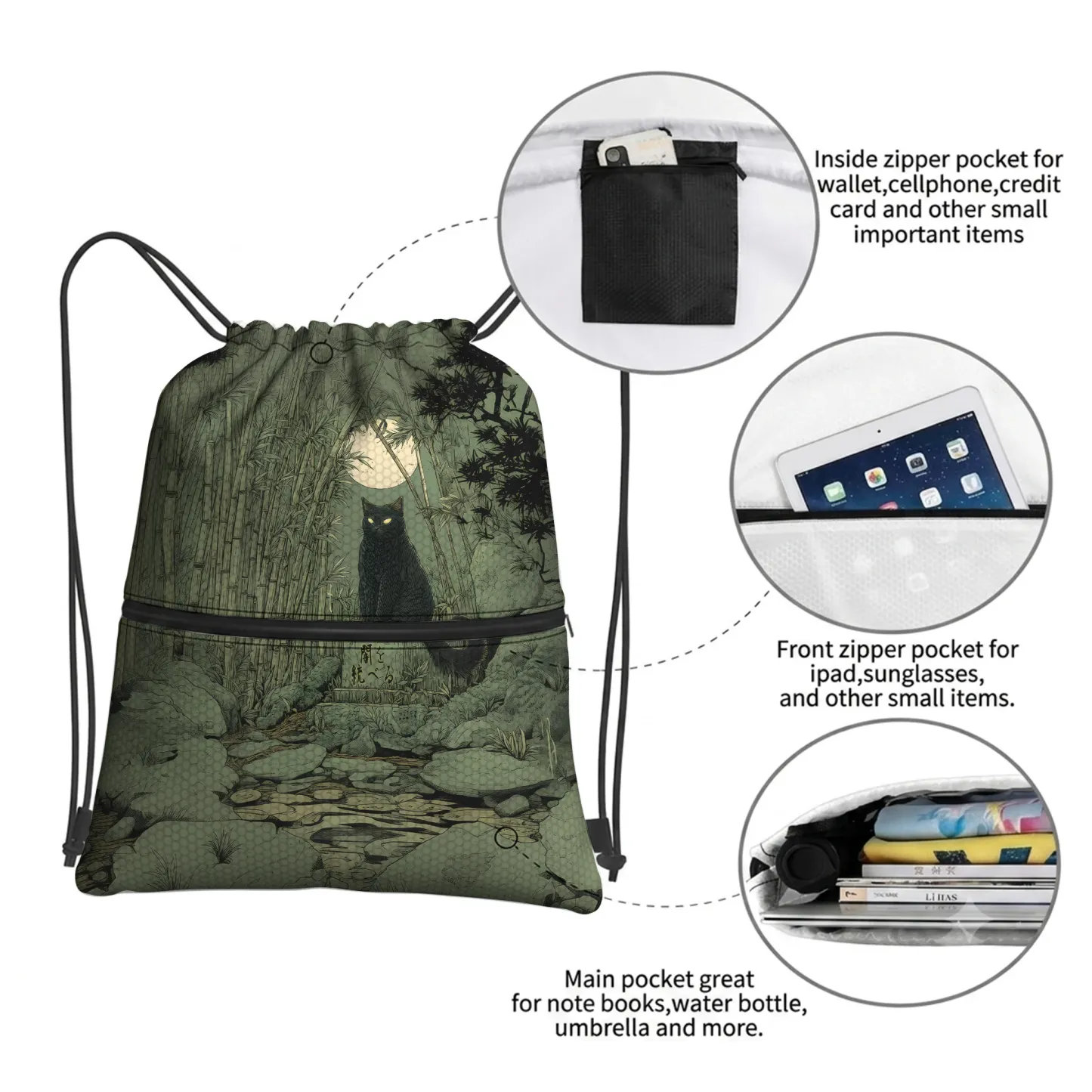 Tokyo-Tiger Cat Under The Moon Drawstring Backpack
