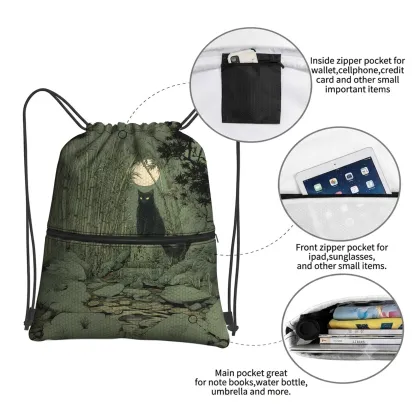 Tokyo-Tiger Cat Under The Moon Drawstring Backpack
