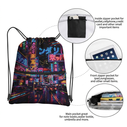 Tokyo-Tiger Tokyo Street Scene Drawstring Backpack