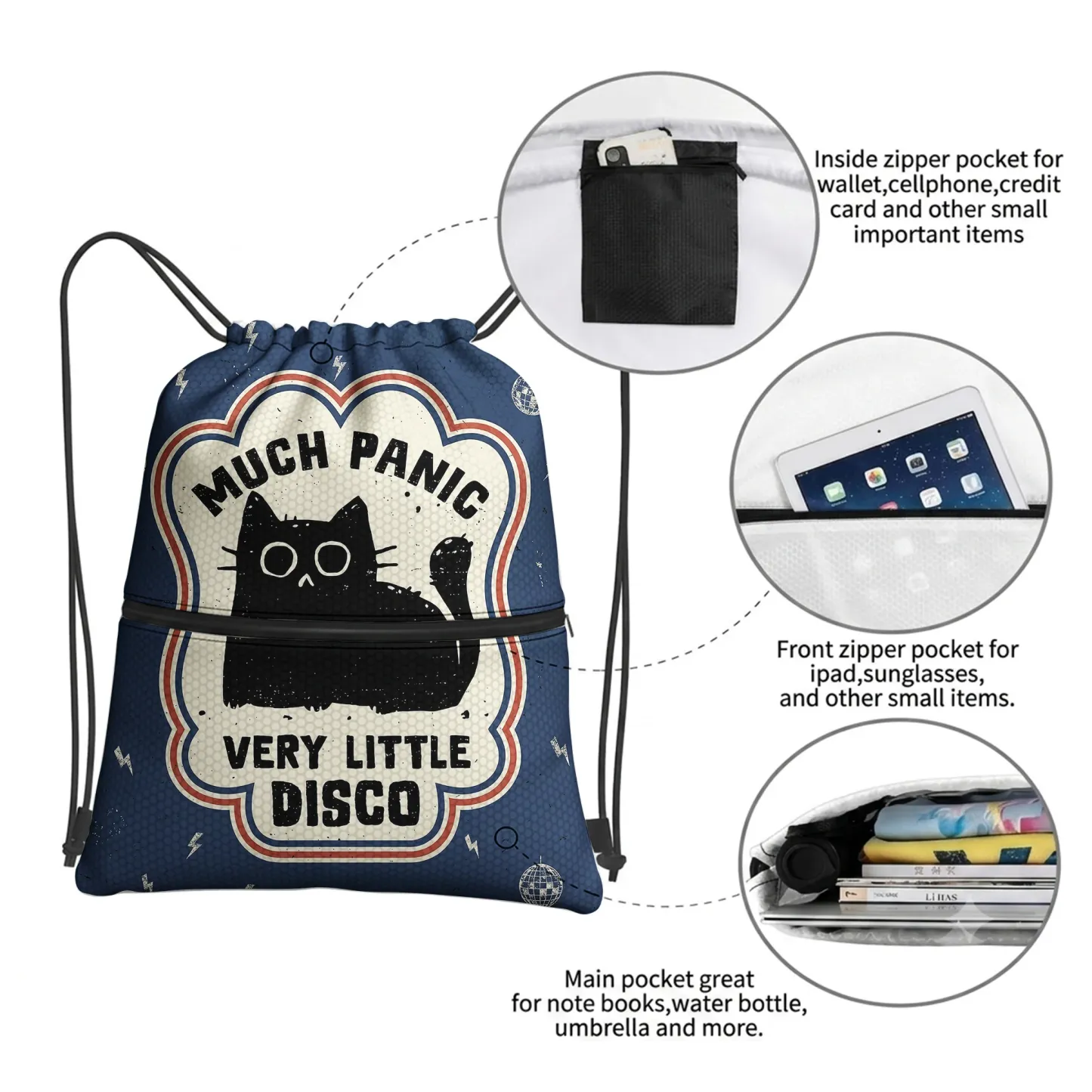 Tokyo-Tiger "Much Panic"Retro Drawstring Backpack