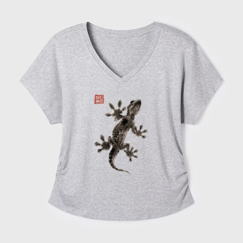 Tokyo-Tiger Minimal Asian Ink Brush Gecko Vibe Modal Dolman Sleeve T-Shirt