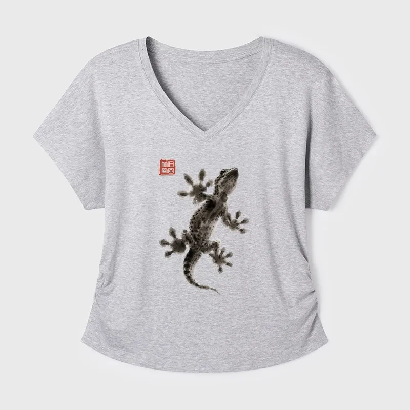 Tokyo-Tiger Minimal Asian Ink Brush Gecko Vibe Modal Dolman Sleeve T-Shirt