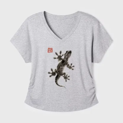 Tokyo-Tiger Minimal Asian Ink Brush Gecko Vibe Modal Dolman Sleeve T-Shirt