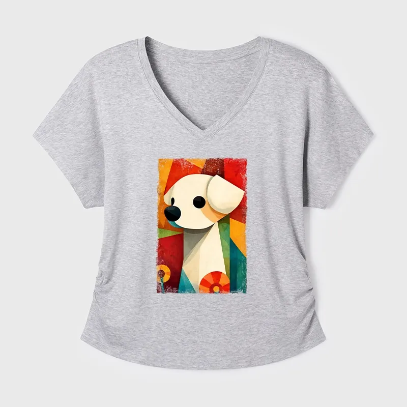 Tokyo-Tiger Retro Abstract Color Block Puppy Art Modal Dolman Sleeve T-Shirt