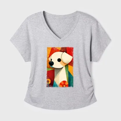 Tokyo-Tiger Retro Abstract Color Block Puppy Art Modal Dolman Sleeve T-Shirt