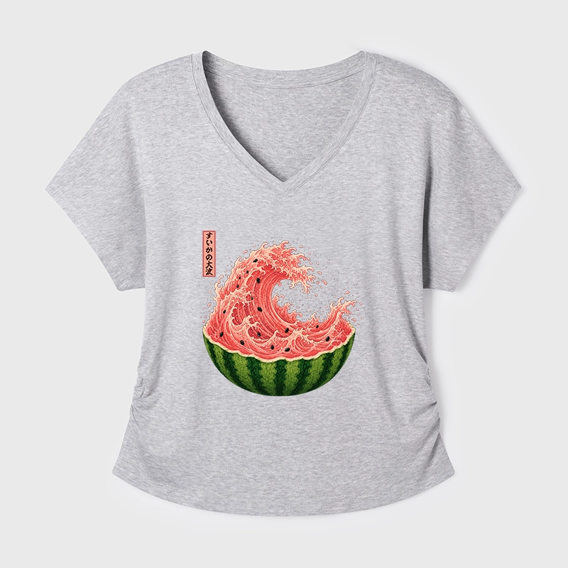 Tokyo-Tiger Watermelon Wave Summer Ukiyo Art Modal Dolman Sleeve T-Shirt