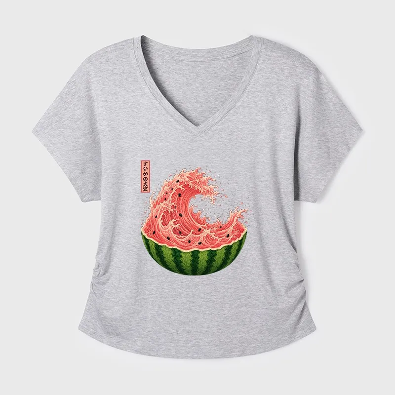 Tokyo-Tiger Watermelon Wave Summer Ukiyo Art Modal Dolman Sleeve T-Shirt