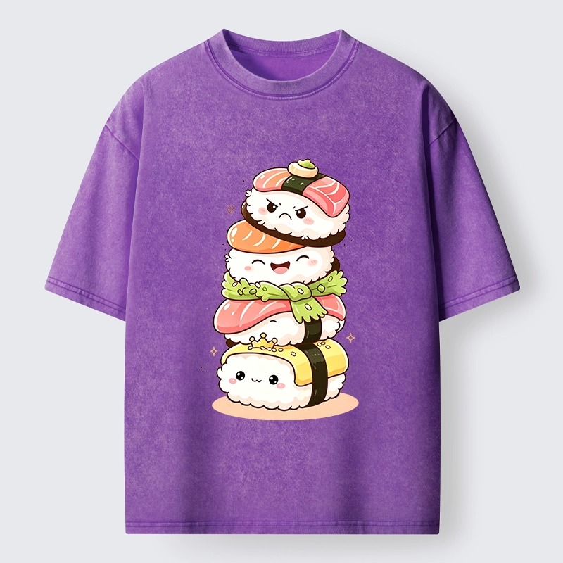 Tokyo-Tiger Cute Sushi Stack Squad Washed T-Shirt