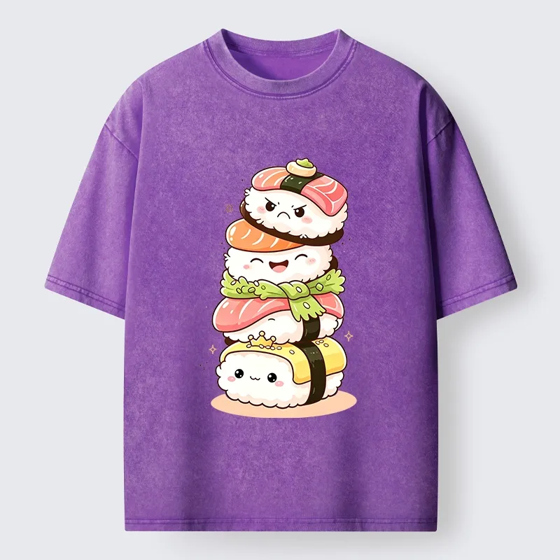 Tokyo-Tiger Cute Sushi Stack Squad Washed T-Shirt